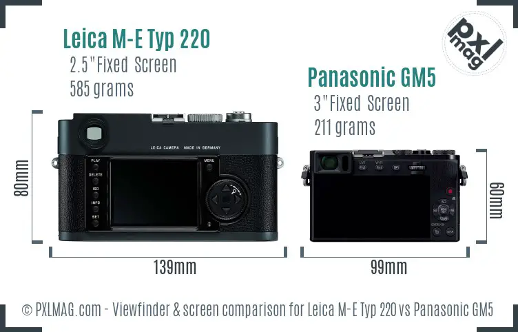 Leica M-E Typ 220 vs Panasonic GM5 Screen and Viewfinder comparison