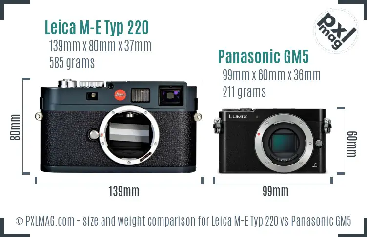 Leica M-E Typ 220 vs Panasonic GM5 size comparison