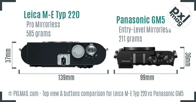 Leica M-E Typ 220 vs Panasonic GM5 top view buttons comparison