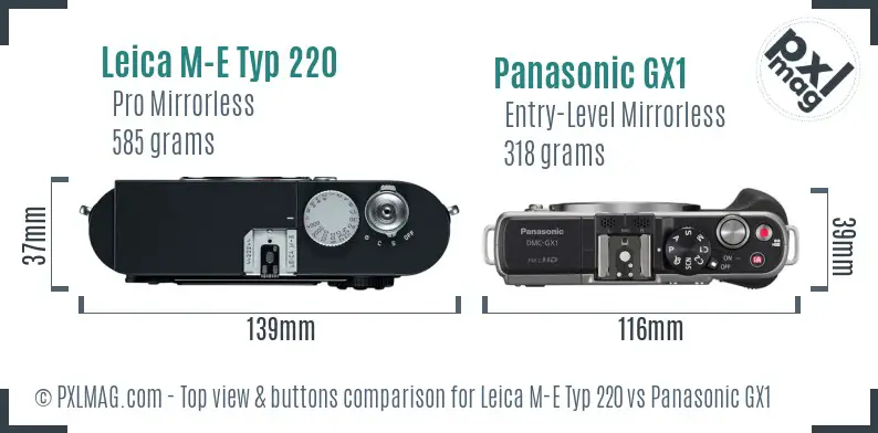 Leica M-E Typ 220 vs Panasonic GX1 top view buttons comparison Leica M-E Typ 220 vs Panasonic GX1 top view buttons comparison