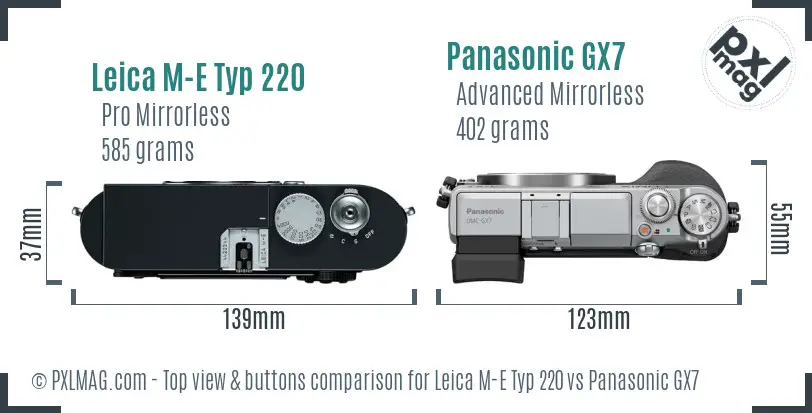 Leica M-E Typ 220 vs Panasonic GX7 top view buttons comparison