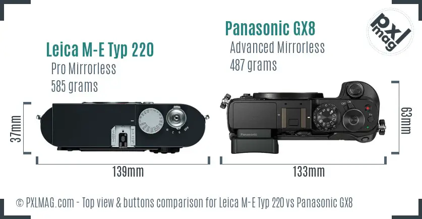 Leica M-E Typ 220 vs Panasonic GX8 top view buttons comparison