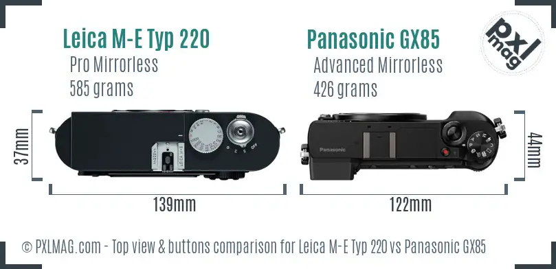 Leica M-E Typ 220 vs Panasonic GX85 top view buttons comparison