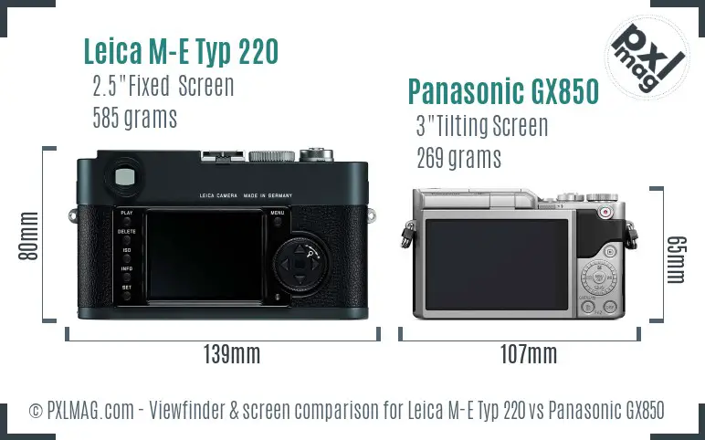 Leica M-E Typ 220 vs Panasonic GX850 Screen and Viewfinder comparison