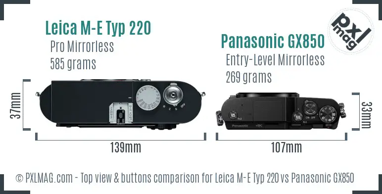 Leica M-E Typ 220 vs Panasonic GX850 top view buttons comparison