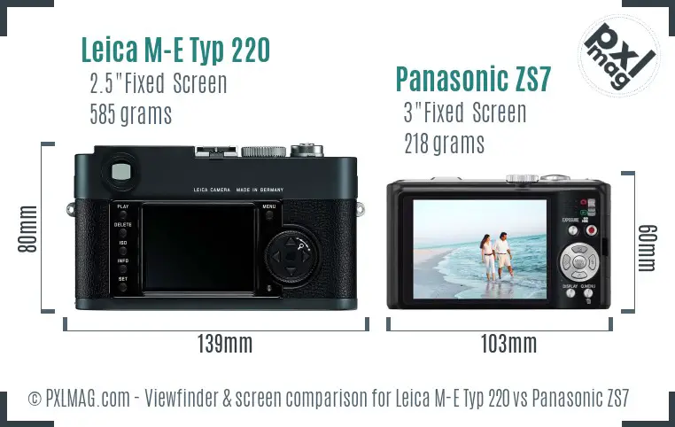 Leica M-E Typ 220 vs Panasonic ZS7 Screen and Viewfinder comparison