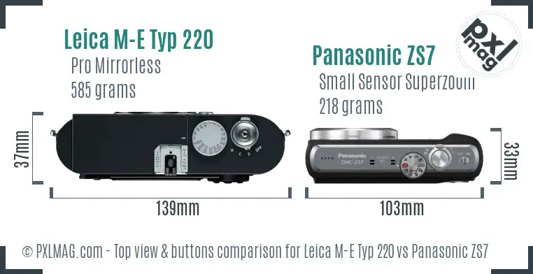 Leica M-E Typ 220 vs Panasonic ZS7 top view buttons comparison