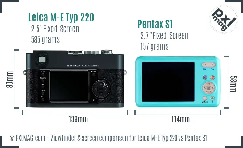 Leica M-E Typ 220 vs Pentax S1 Screen and Viewfinder comparison