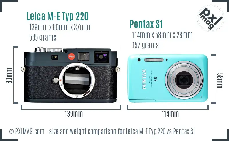 Leica M-E Typ 220 vs Pentax S1 size comparison