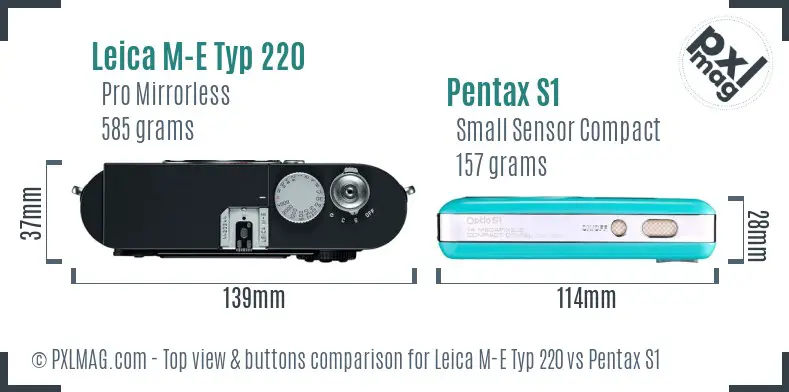 Leica M-E Typ 220 vs Pentax S1 top view buttons comparison