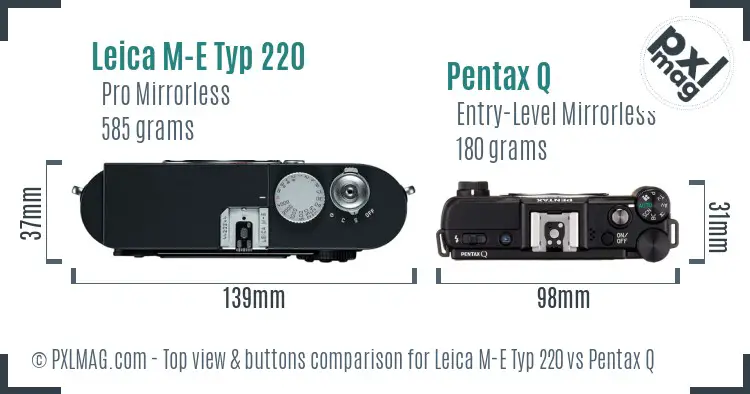 Leica M-E Typ 220 vs Pentax Q top view buttons comparison
