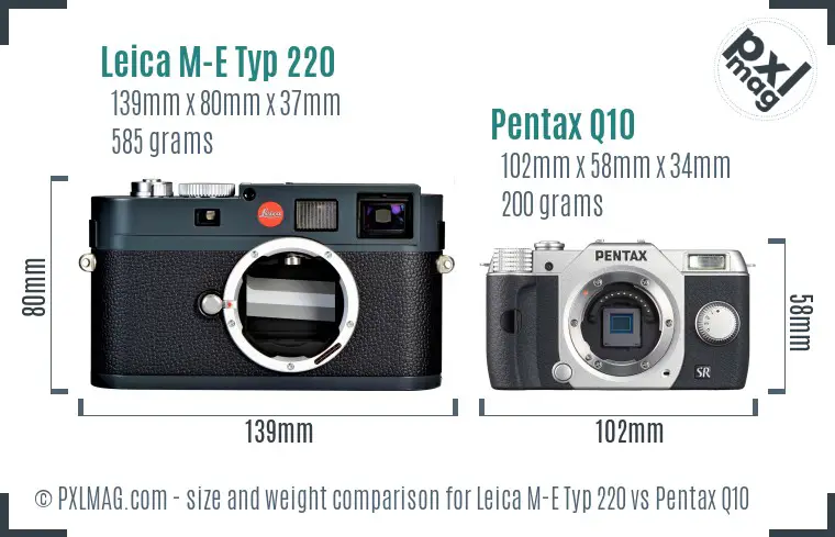 Leica M-E Typ 220 vs Pentax Q10 size comparison