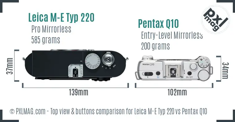 Leica M-E Typ 220 vs Pentax Q10 top view buttons comparison