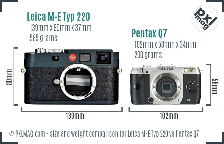 Leica M-E Typ 220 vs Pentax Q7 size comparison