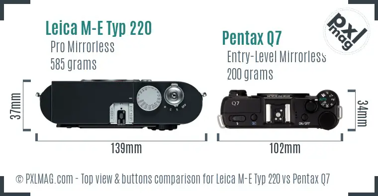 Leica M-E Typ 220 vs Pentax Q7 top view buttons comparison