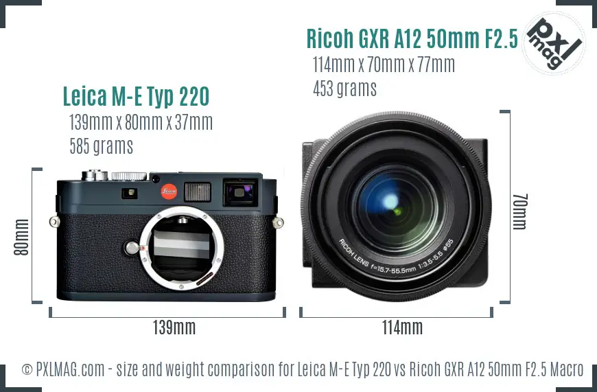 Leica M-E Typ 220 vs Ricoh GXR A12 50mm F2.5 Macro size comparison