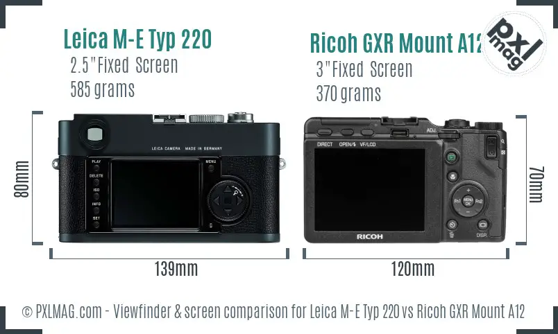 Leica M-E Typ 220 vs Ricoh GXR Mount A12 Screen and Viewfinder comparison