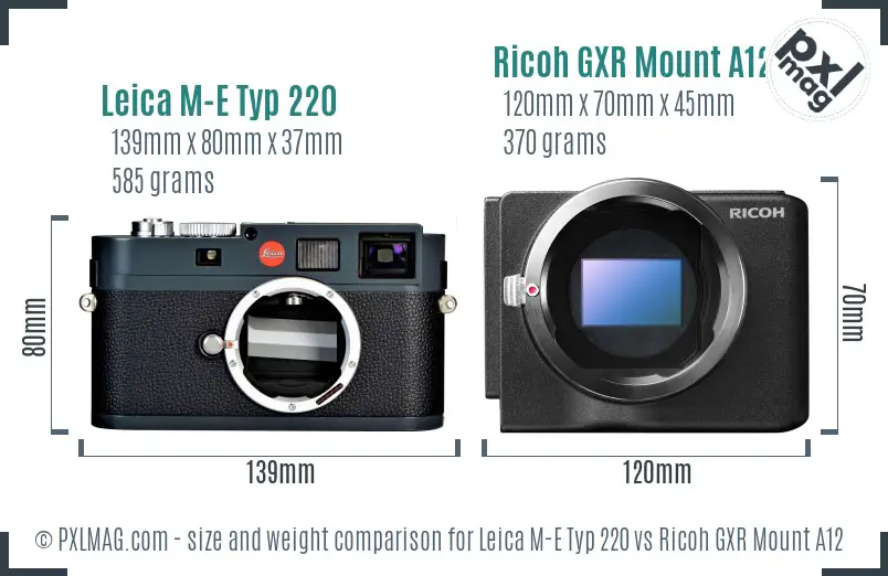 Leica M-E Typ 220 vs Ricoh GXR Mount A12 size comparison