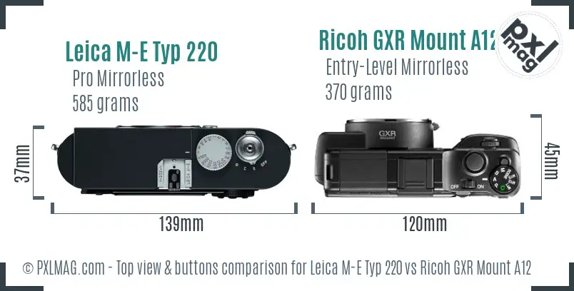 Leica M-E Typ 220 vs Ricoh GXR Mount A12 top view buttons comparison