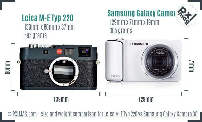 Leica M-E Typ 220 vs Samsung Galaxy Camera 3G size comparison