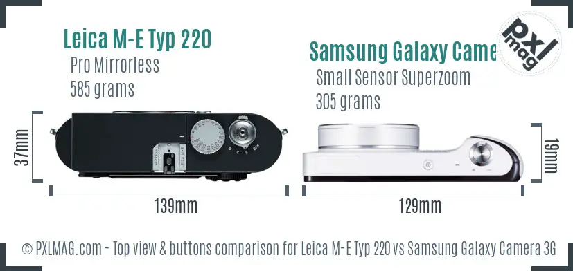 Leica M-E Typ 220 vs Samsung Galaxy Camera 3G top view buttons comparison