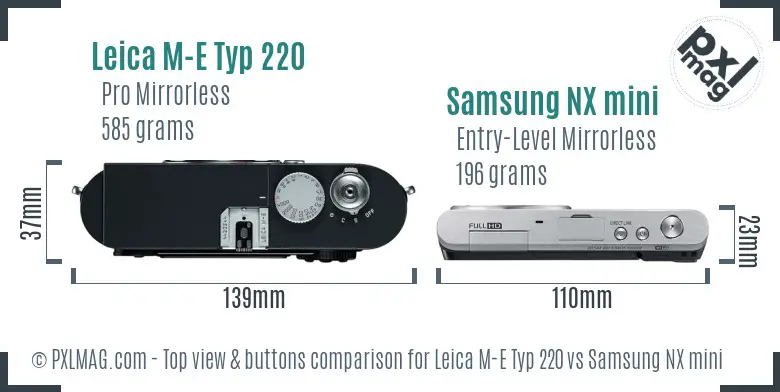 Leica M-E Typ 220 vs Samsung NX mini top view buttons comparison