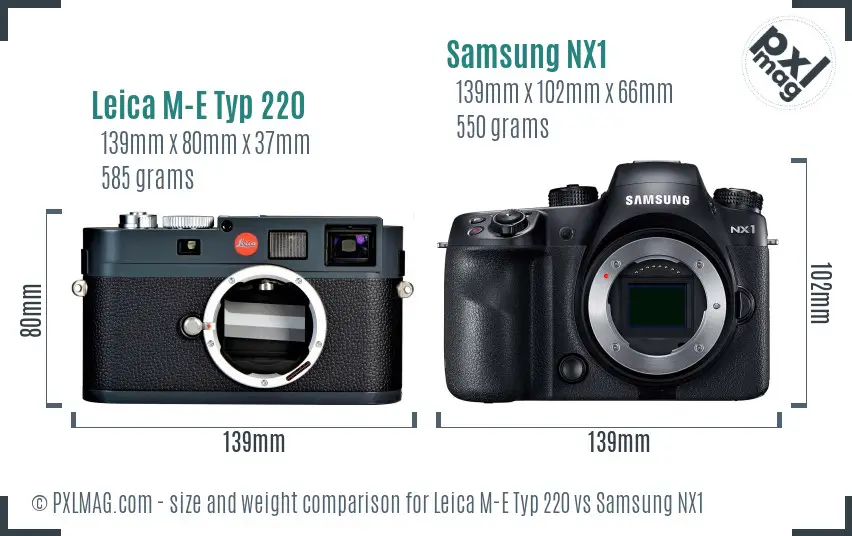 Leica M-E Typ 220 vs Samsung NX1 size comparison