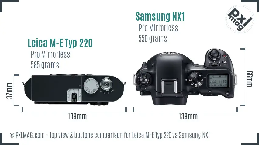 Leica M-E Typ 220 vs Samsung NX1 top view buttons comparison