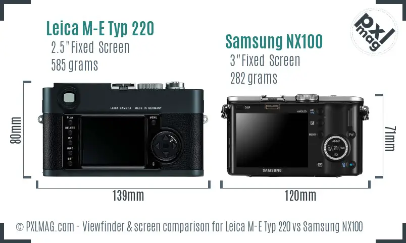 Leica M-E Typ 220 vs Samsung NX100 Screen and Viewfinder comparison