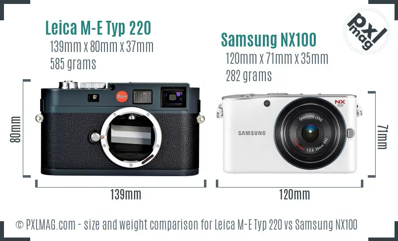 Leica M-E Typ 220 vs Samsung NX100 size comparison