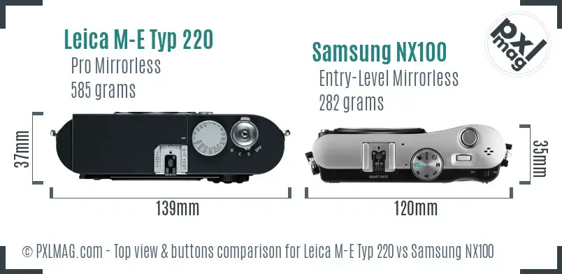 Leica M-E Typ 220 vs Samsung NX100 top view buttons comparison