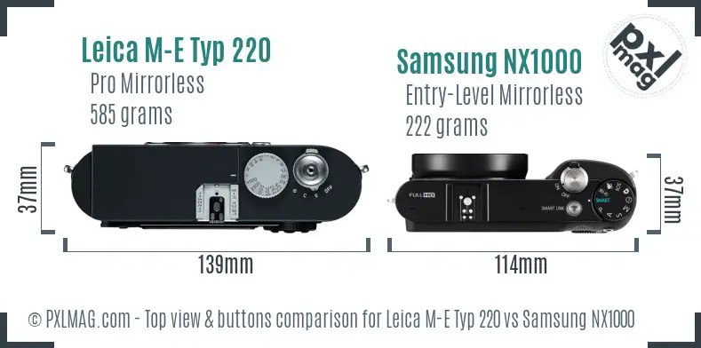 Leica M-E Typ 220 vs Samsung NX1000 top view buttons comparison