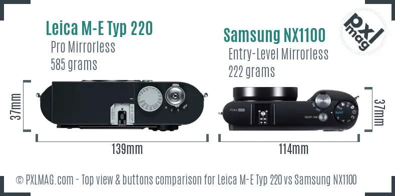 Leica M-E Typ 220 vs Samsung NX1100 top view buttons comparison