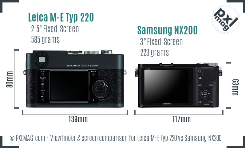 Leica M-E Typ 220 vs Samsung NX200 Screen and Viewfinder comparison