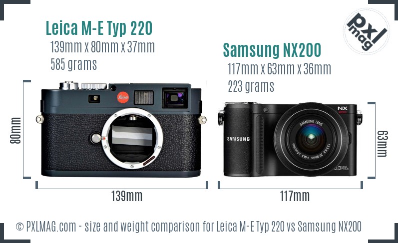 Leica M-E Typ 220 vs Samsung NX200 size comparison Leica M-E Typ 220 vs Samsung NX200 size comparison