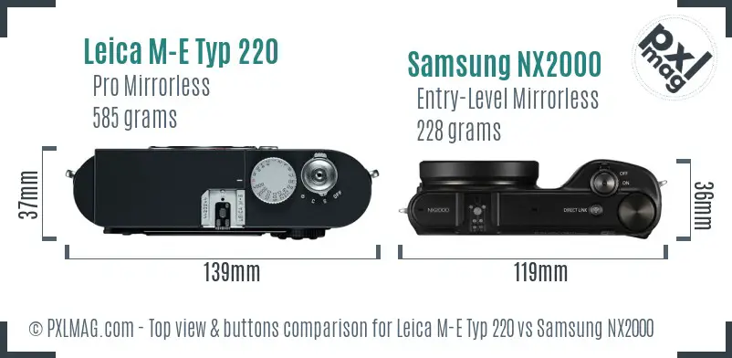 Leica M-E Typ 220 vs Samsung NX2000 top view buttons comparison