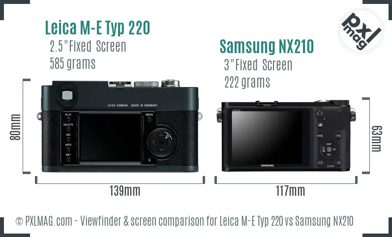 Leica M-E Typ 220 vs Samsung NX210 Screen and Viewfinder comparison