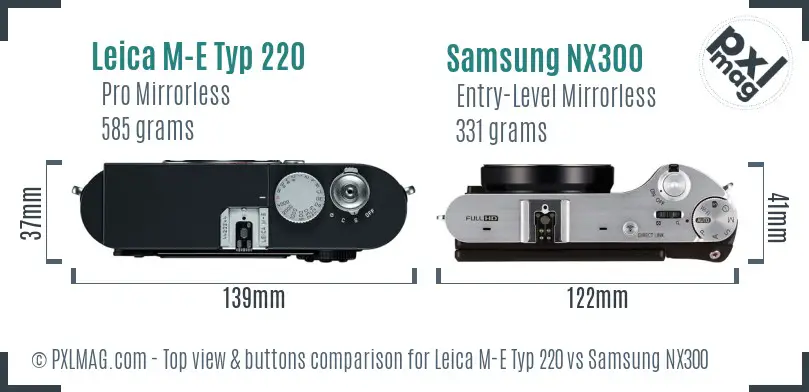 Leica M-E Typ 220 vs Samsung NX300 top view buttons comparison
