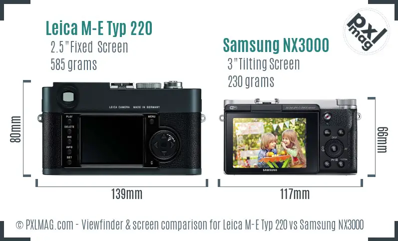 Leica M-E Typ 220 vs Samsung NX3000 Screen and Viewfinder comparison