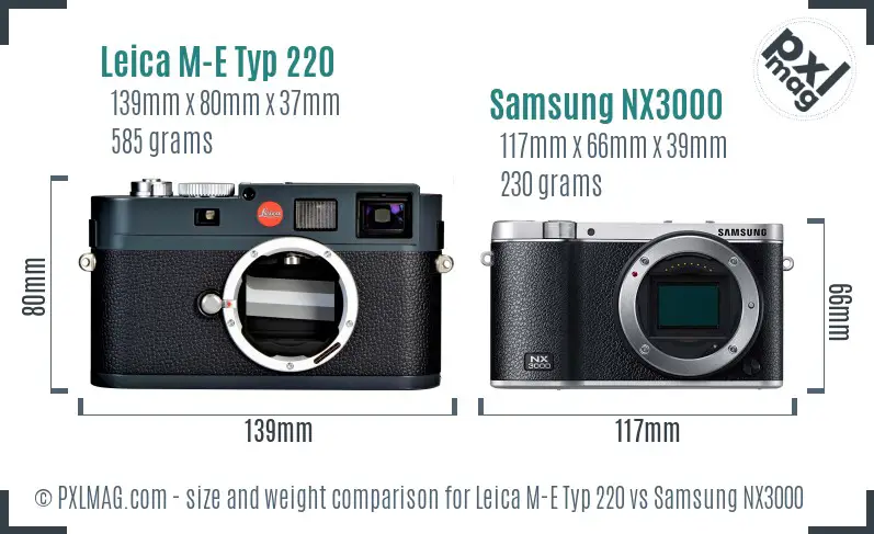 Leica M-E Typ 220 vs Samsung NX3000 size comparison