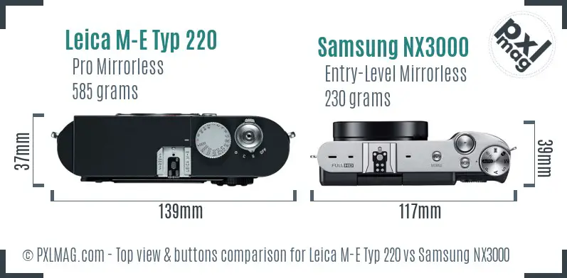 Leica M-E Typ 220 vs Samsung NX3000 top view buttons comparison