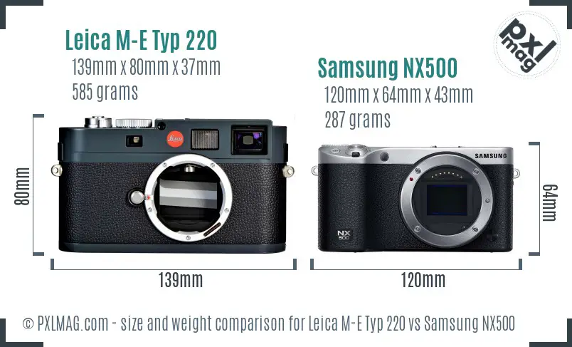Leica M-E Typ 220 vs Samsung NX500 size comparison