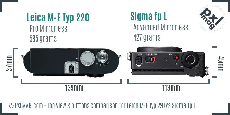 Leica M-E Typ 220 vs Sigma fp L top view buttons comparison
