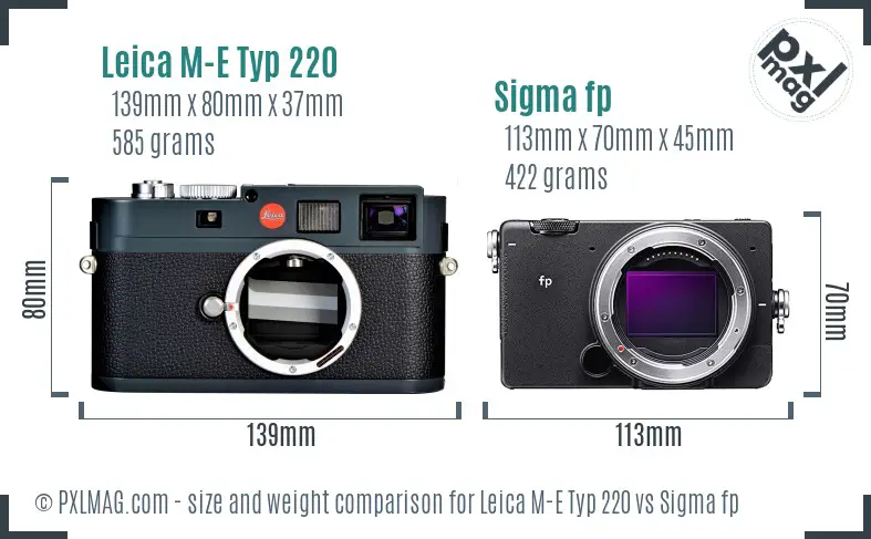 Leica M-E Typ 220 vs Sigma fp size comparison