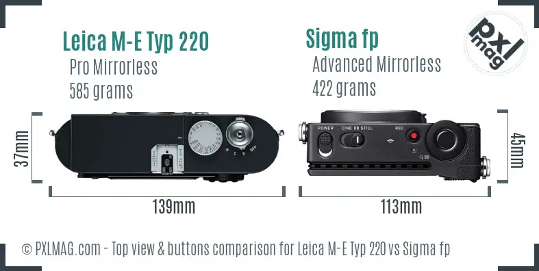 Leica M-E Typ 220 vs Sigma fp top view buttons comparison