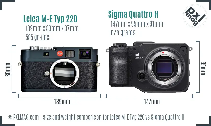 Leica M-E Typ 220 vs Sigma Quattro H size comparison