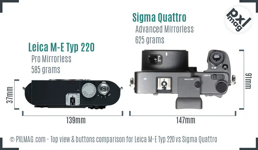 Leica M-E Typ 220 vs Sigma Quattro top view buttons comparison