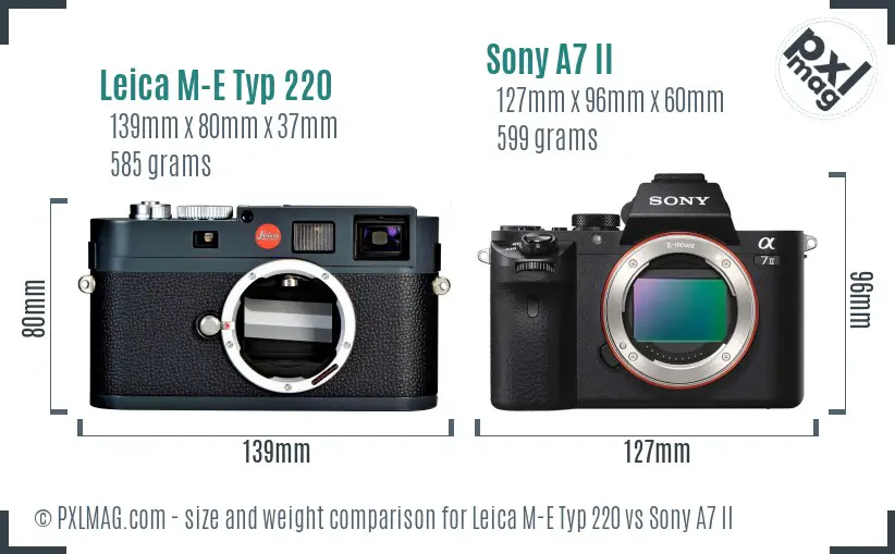 Leica M-E Typ 220 vs Sony A7 II size comparison