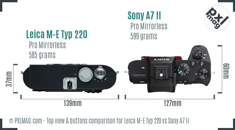 Leica M-E Typ 220 vs Sony A7 II top view buttons comparison