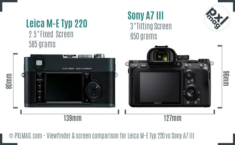 Leica M-E Typ 220 vs Sony A7 III Screen and Viewfinder comparison